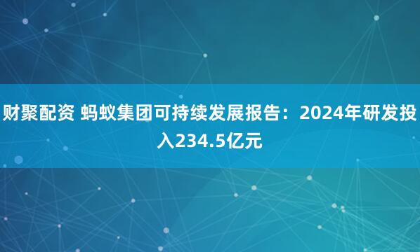 财聚配资 蚂蚁集团可持续发展报告：2024年研发投入234.5亿元